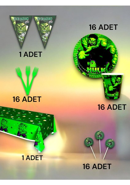 16 Kişilik Hulk Temalı Premium Set - Doğum Günü Parti ve Eğlenceli Etkinlikler