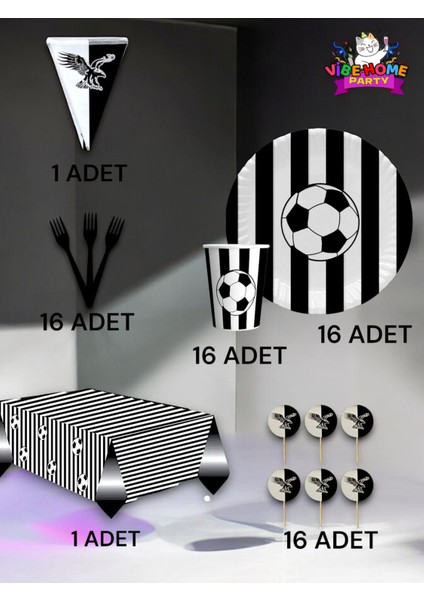 16 Kişilik Siyah Beyaz Taraftar Premium Set - Doğum Günü Parti ve Eğlenceli Etkinlikler fiyatları