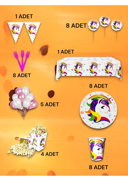 8 Kişilik Unicorn Temalı Lü x Set - Doğum Günü Parti ve Eğlenceli Etkinlikler fiyatları