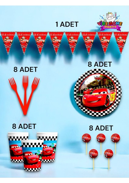 8 Kişilik Cars Temalı Eko Set - Doğum Günü Parti ve Eğlenceli Etkinlikler