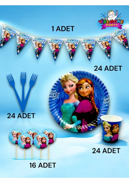 24 Kişilik Frozen Temalı Eko Set - Doğum Günü Parti ve Eğlenceli Etkinlikler