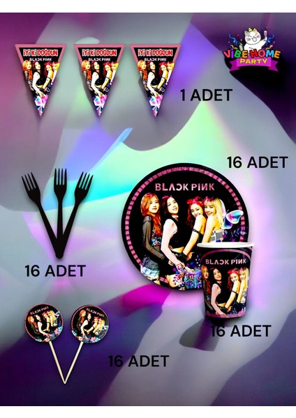 16 Kişilik Black Pink Temalı Eko Set - Doğum Günü Parti ve Eğlenceli Etkinlikler