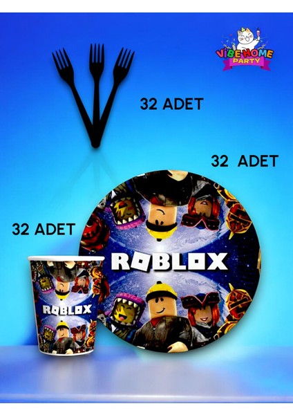 32 Kişilik Roblox Temalı Süper Eko Seti - Doğum Günü Parti ve Eğlenceli Etkinlikler