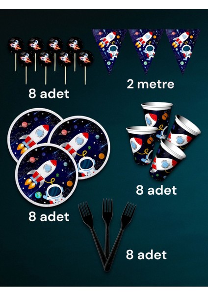 8 Kişilik Uzay Temalı Eko Parti Seti - Doğum Günü Parti ve Eğlenceli Etkinlikler Için