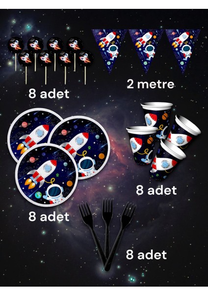 8 Kişilik Uzay Temalı Eko Parti Seti - Doğum Günü Parti ve Eğlenceli Etkinlikler Için fiyatları