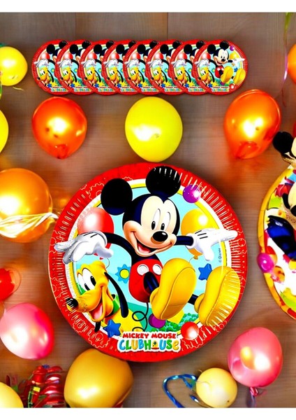 Mickey Mouse Temalı 8 Adet Tabak - Doğum Günü ve Parti Süslemesi