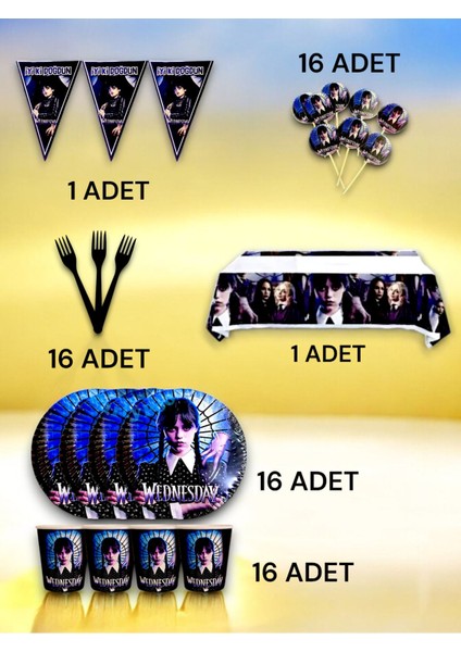 16 Kişilik Wednesday Temalı Premium Set - Doğum Günü Parti ve Eğlenceli Etkinlikler fiyatları