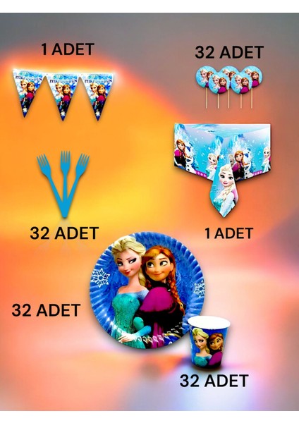 32 Kişilik Frozen Temalı Premium Set - Doğum Günü Parti ve Eğlenceli Etkinlikler fiyatları