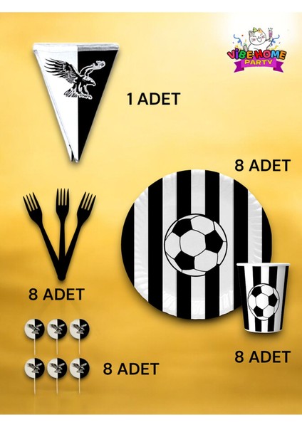 8 Kişilik Siyah Beyaz Taraftar Eko Set - Doğum Günü Parti ve Eğlenceli Etkinlikler fiyatları