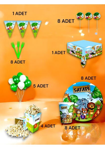 8 Kişilik Safari Temalı Lüx Set - Doğum Günü Parti ve Eğlenceli Etkinlikler fiyatları