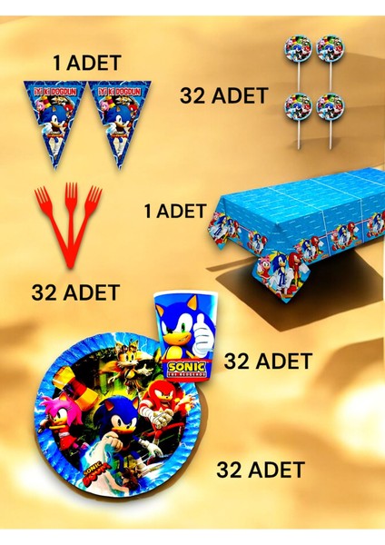 32 Kişilik Sonic Temalı Premium Set - Doğum Günü Parti ve Eğlenceli Etkinlikler fiyatları
