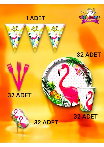 32 Kişilik Flamingo Temalı Eko Set - Doğum Günü Parti ve Eğlenceli Etkinlikler fiyatları