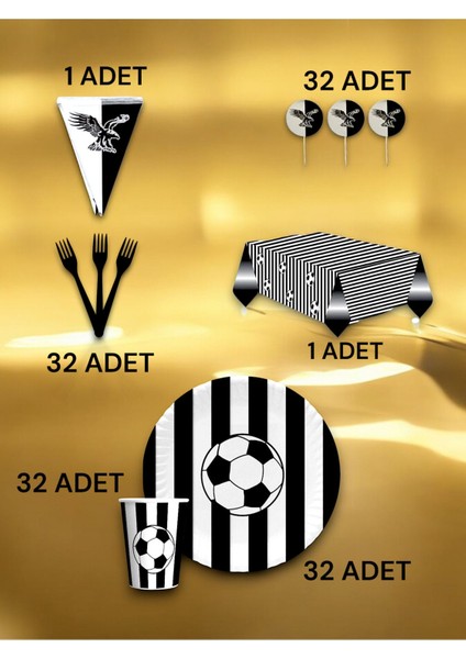 32 Kişilik Siyah Beyaz Taraftar Premium Set - Doğum Günü Parti ve Eğlenceli Etkinlikler fiyatları