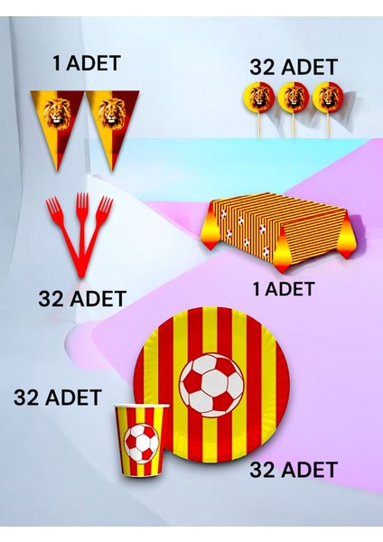 32 Kişilik Sarı Kırmızı Taraftar Premium Set - Doğum Günü Parti ve Eğlenceli Etkinlikler