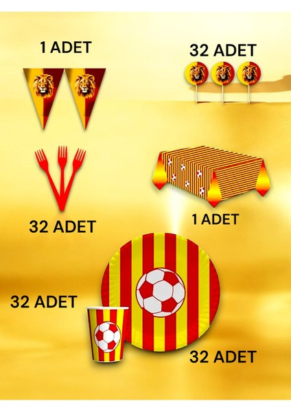 32 Kişilik Sarı Kırmızı Taraftar Premium Set - Doğum Günü Parti ve Eğlenceli Etkinlikler fiyatları