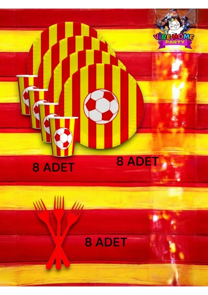 8 Kişilik Sarı Kırmızı Aslan Taraftar Süper Eko Seti - Doğum Günü Parti ve Eğlenceli Etkinlikler