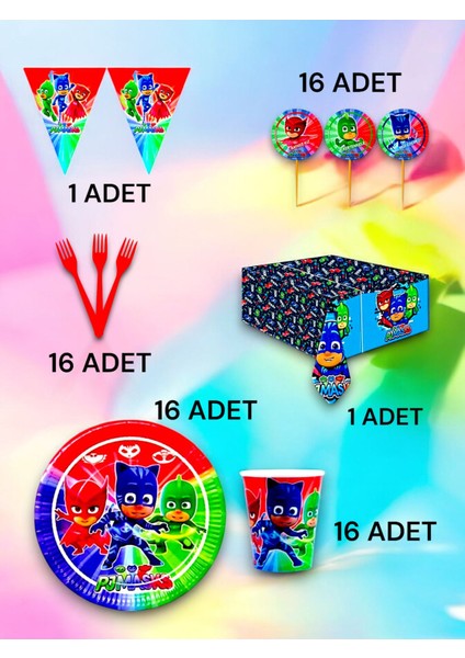 16 Kişilik Pijamask Temalı Premium Set - Doğum Günü Parti ve Eğlenceli Etkinlikler