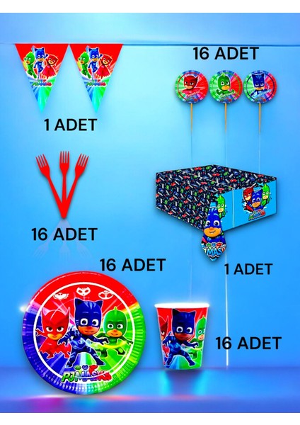 16 Kişilik Pijamask Temalı Premium Set - Doğum Günü Parti ve Eğlenceli Etkinlikler fiyatları