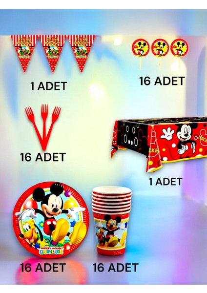 16 Kişilik Mickey Mouse Temalı Premium Set - Doğum Günü Parti ve Eğlenceli Etkinlikler