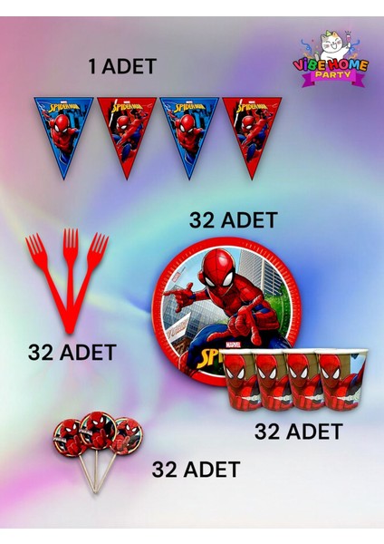 32 Kişilik Spiderman Temalı Eko Set - Doğum Günü Parti ve Eğlenceli Etkinlikler