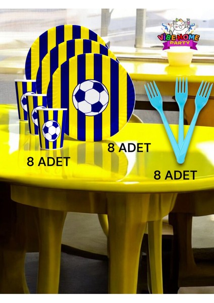 8 Kişilik Sarı Lacivert Kanarya Taraftar Süper Eko Seti - Doğum Günü Parti ve Eğlenceli Etkinlikler