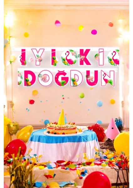 Flamingo Temalı "iyi Ki Doğdun" Duvar Yazısı - Doğum Günü Parti ve Eğlenceli Etkinlikler Için