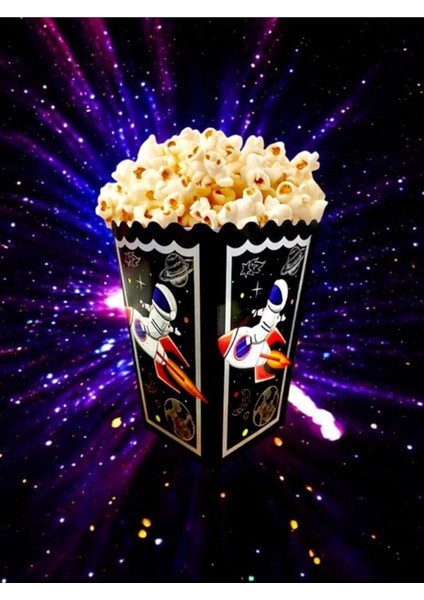 8 Adet Uzay Temalı Popcorn (Mısır) Kutusu - Doğum Günü Parti ve Eğlenceli Etkinlikler Için