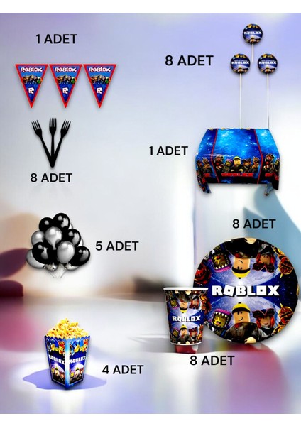 8 Kişilik Roblo x Temalı Lüx Set - Doğum Günü Parti ve Eğlenceli Etkinlikler