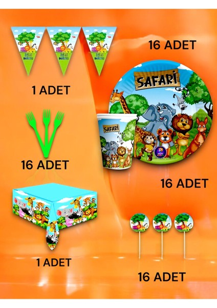 16 Kişilik Safari Temalı Premium Set - Doğum Günü Parti ve Eğlenceli Etkinlikler fiyatları