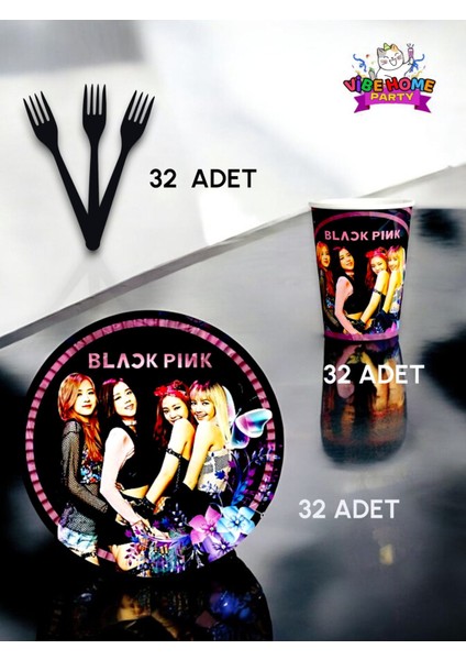32 Kişilik Black Pink Temalı Süper Eko Seti - Doğum Günü Parti ve Eğlenceli Etkinlikler fiyatları