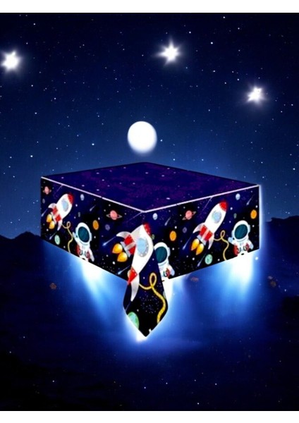 Uzay Temalı 120 x 180 Masa Örtüsü - Doğum Günü Parti ve Eğlenceli Etkinlikler Için