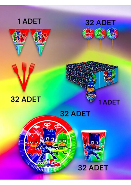 32 Kişilik Pijamask Temalı Premium Set - Doğum Günü Parti ve Eğlenceli Etkinlikler