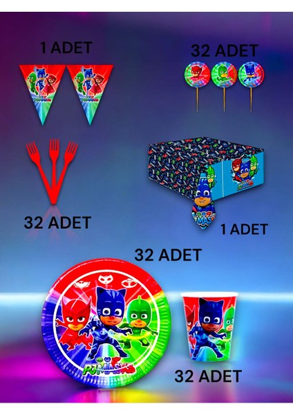 32 Kişilik Pijamask Temalı Premium Set - Doğum Günü Parti ve Eğlenceli Etkinlikler fiyatları