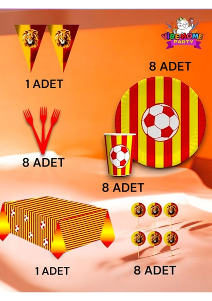 8 Kişilik Sarı Kırmızı Taraftar Premium Set - Doğum Günü Parti ve Eğlenceli Etkinlikler