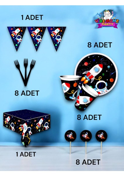 8 Kişilik Uzay Temalı Premium Set - Doğum Günü Parti ve Eğlenceli Etkinlikler fiyatları