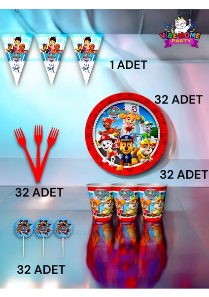 32 Kişilik Paw Patrol Temalı Eko Set - Doğum Günü Parti ve Eğlenceli Etkinlikler