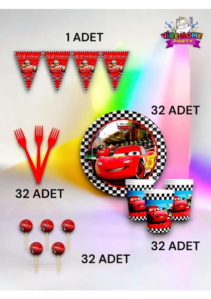 32 Kişilik Cars Temalı Eko Set - Doğum Günü Parti ve Eğlenceli Etkinlikler