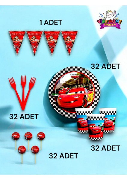 32 Kişilik Cars Temalı Eko Set - Doğum Günü Parti ve Eğlenceli Etkinlikler fiyatları