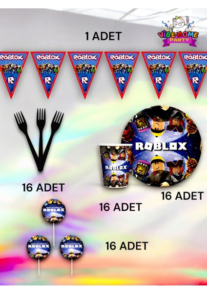 16 Kişilik Roblox Temalı Eko Set - Doğum Günü Parti ve Eğlenceli Etkinlikler