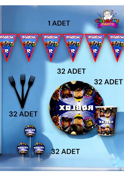 32 Kişilik Roblox Temalı Eko Set - Doğum Günü Parti ve Eğlenceli Etkinlikler