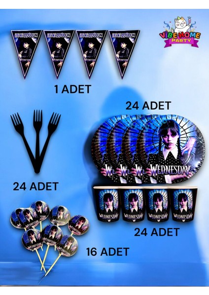 24 Kişilik Wednesday Temalı Eko Set - Doğum Günü Parti ve Eğlenceli Etkinlikler fiyatları