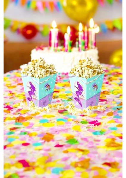 8 Adet Deniz Kızı Temalı Mısır Kutusu - Doğum Günü Parti ve Eğlenceli Etkinlikler Için