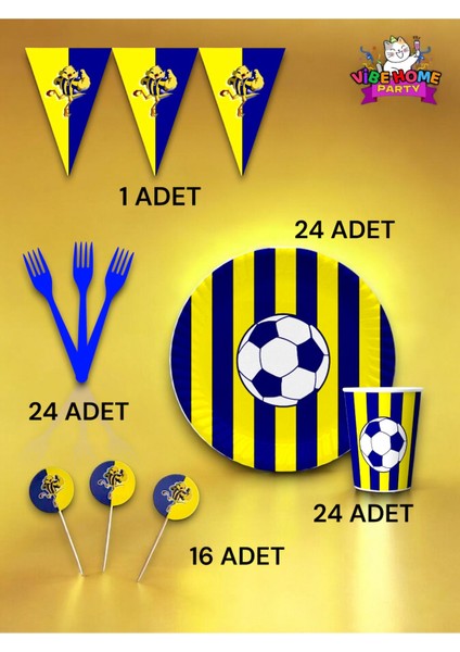 24 Kişilik Sarı Lacivert Taraftar Eko Set - Doğum Günü Parti ve Eğlenceli Etkinlikler