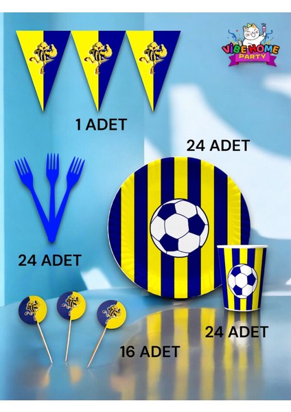 24 Kişilik Sarı Lacivert Taraftar Eko Set - Doğum Günü Parti ve Eğlenceli Etkinlikler fiyatları