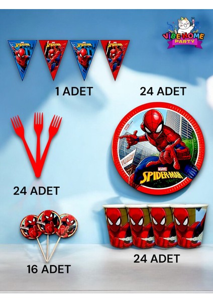 24 Kişilik Spiderman Temalı Eko Set - Doğum Günü Parti ve Eğlenceli Etkinlikler
