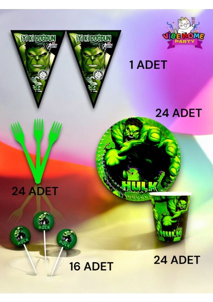 24 Kişilik Hulk Temalı Eko Set - Doğum Günü Parti ve Eğlenceli Etkinlikler