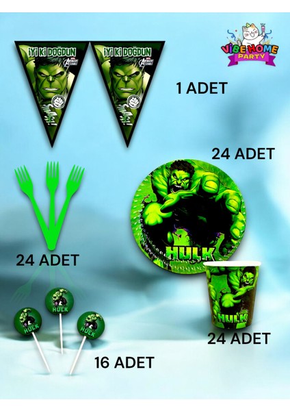 24 Kişilik Hulk Temalı Eko Set - Doğum Günü Parti ve Eğlenceli Etkinlikler fiyatları