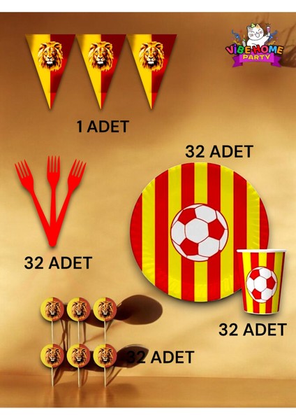 32 Kişilik Sarı Kırmızı Taraftar Eko Set - Doğum Günü Parti ve Eğlenceli Etkinlikler
