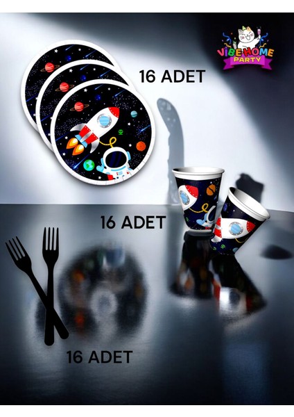 16 Kişilik Uzay Temalı Süper Eko Seti - Doğum Günü Parti ve Eğlenceli Etkinlikler