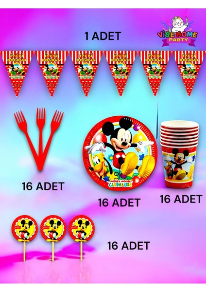 16 Kişilik Mickey Mouse Temalı Eko Set - Doğum Günü Parti ve Eğlenceli Etkinlikler fiyatları